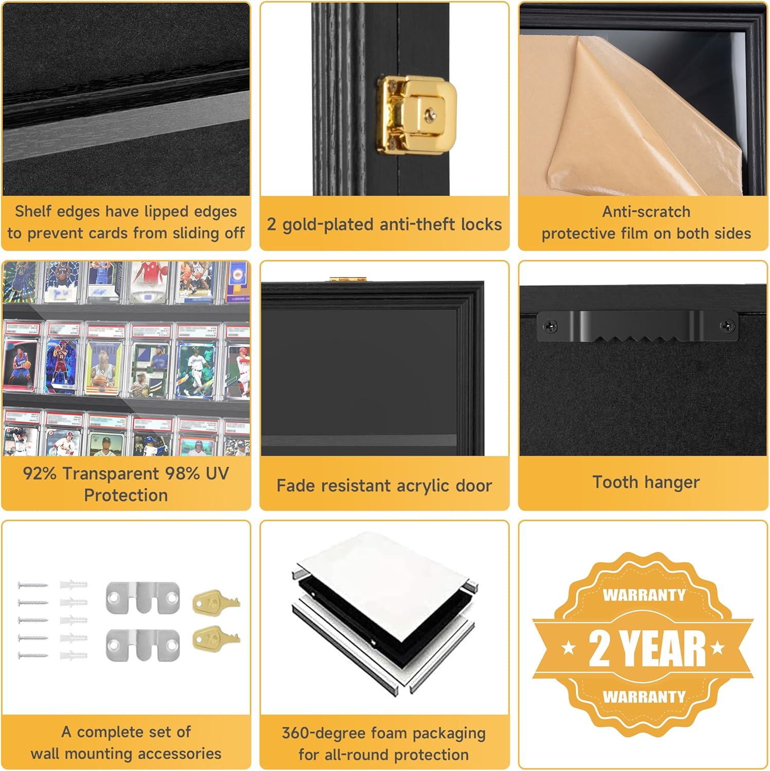 36 Baseball Sports Card Display Frame with UV Protection and Lockable Wall Cabinet by WELIDAY