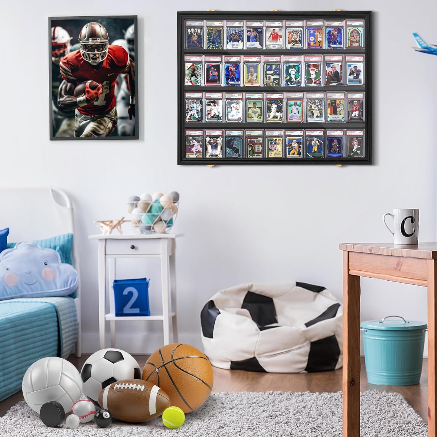 36 Baseball Sports Card Display Frame with UV Protection and Lockable Wall Cabinet by WELIDAY