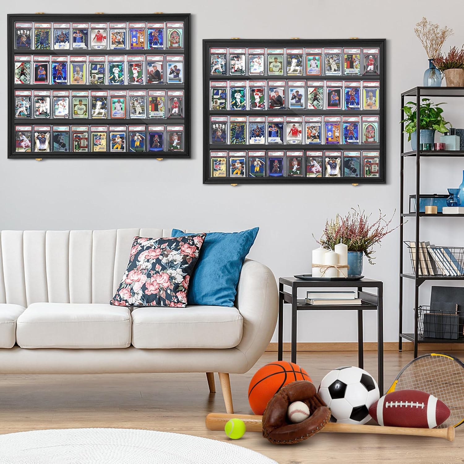 36 Baseball Sports Card Display Frame with UV Protection and Lockable Wall Cabinet by WELIDAY