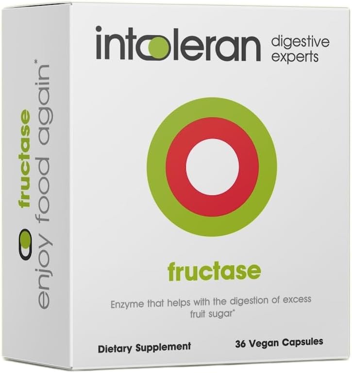 36 Capsules of Fructase Digestive Enzymes for Fructose Intolerance | Vegan Supplement for Digesting Sugary Foods & Drinks | Fast-Acting Enzymes | Low FODMAP Friendly