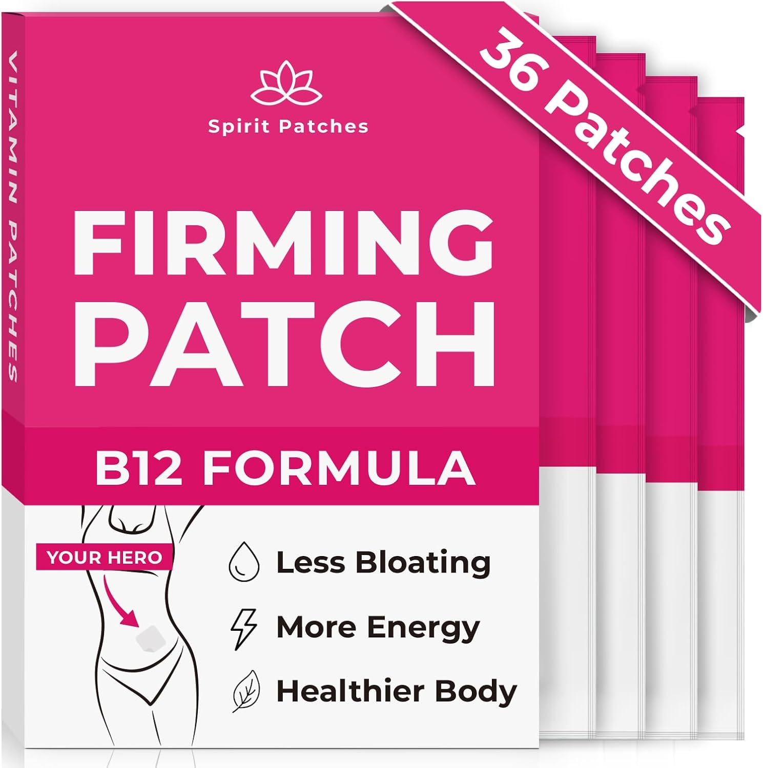 36 Pack Spirit Patches Firming B12 Patches - Natural Vitamin Patches for Women, Energy & Body Support - Transparent Self-Adhesive Formula