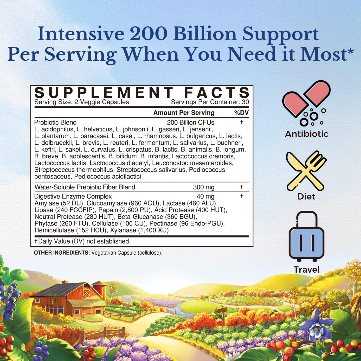 36-Strain Probiotic Supplement 200 Billion CFUs for Digestive & Immune Support - Vegan, Non-GMO, 60 Count