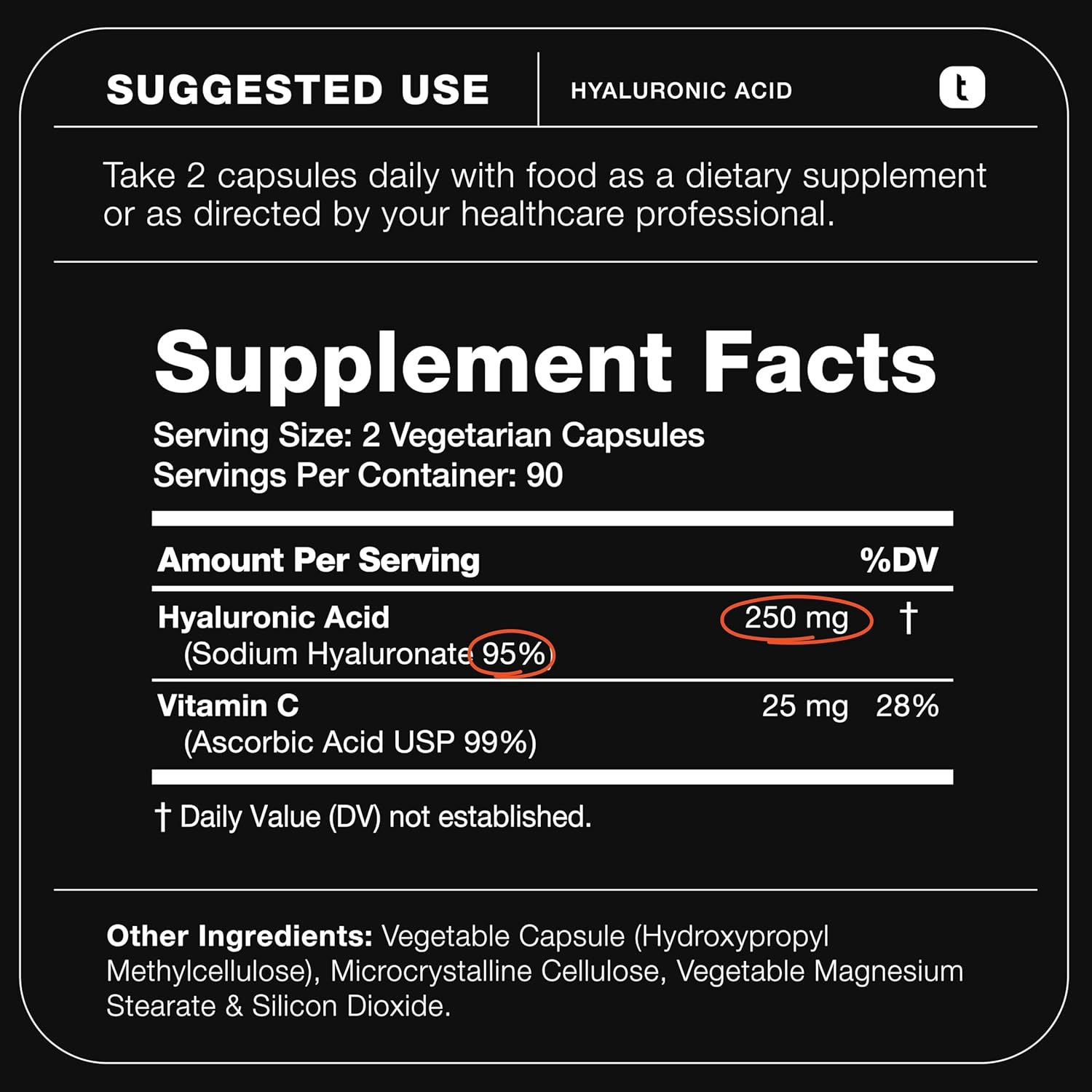360 Capsules of Toniiq Ultra High Purity Hyaluronic Acid with 95%+ Purification, 275mg Formula, Non-GMO Fermentation, Vitamin C, Highly Bioavailable