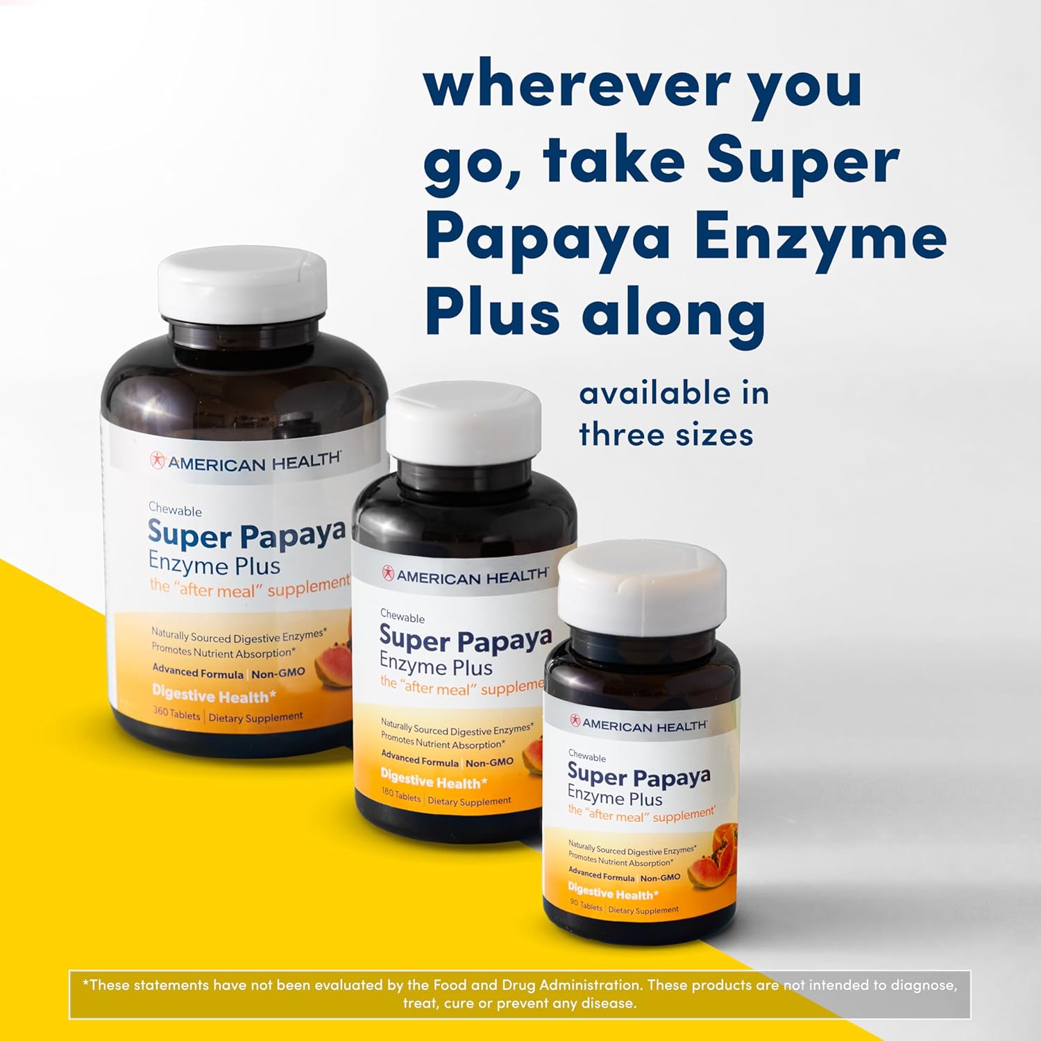 360 Count American Health Super Papaya Enzyme Plus Chewable Tablets with Papain & Natural Enzymes for Digestion & Nutrient Absorption, Papaya Flavor