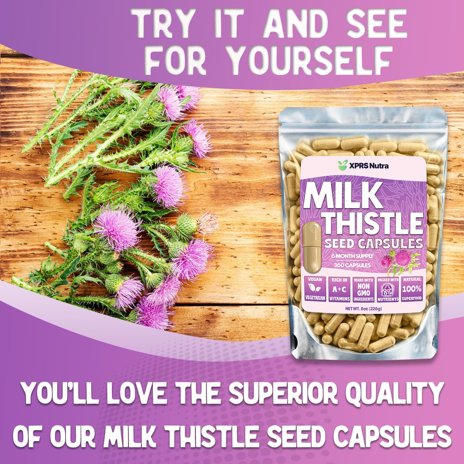 360 Count XPRS Nutra Milk Thistle Seed Capsules - Premium Liver Support Supplement with Silymarin - Non-GMO Cardo Mariano Pills for Digestion (6 Month Supply)