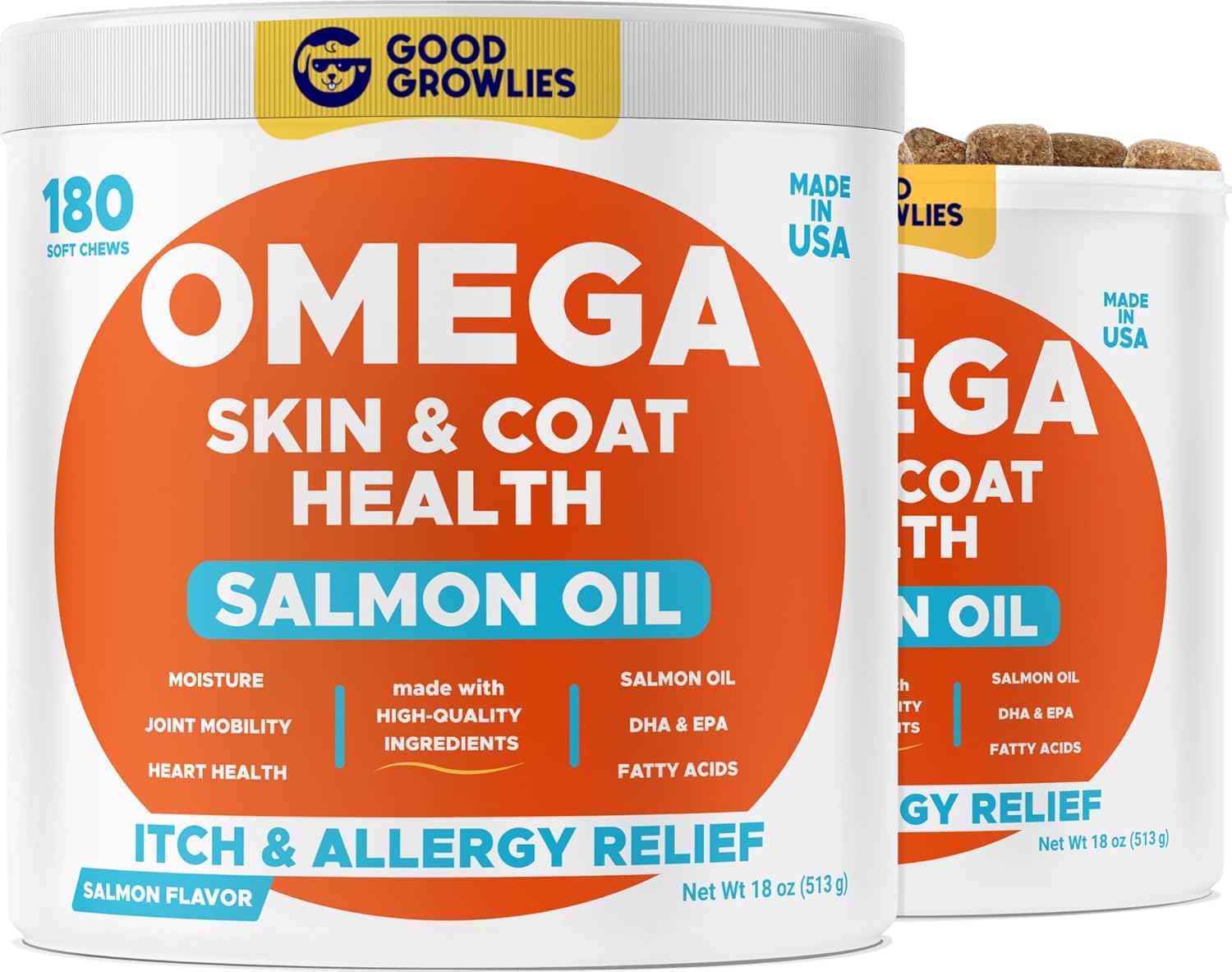 360 Ct Omega 3 Alaskan Fish Oil Dog Treats for Dry Skin, Allergies, Coats, Joints - Natural Salmon Chews with EPA & DHA Fatty Acids