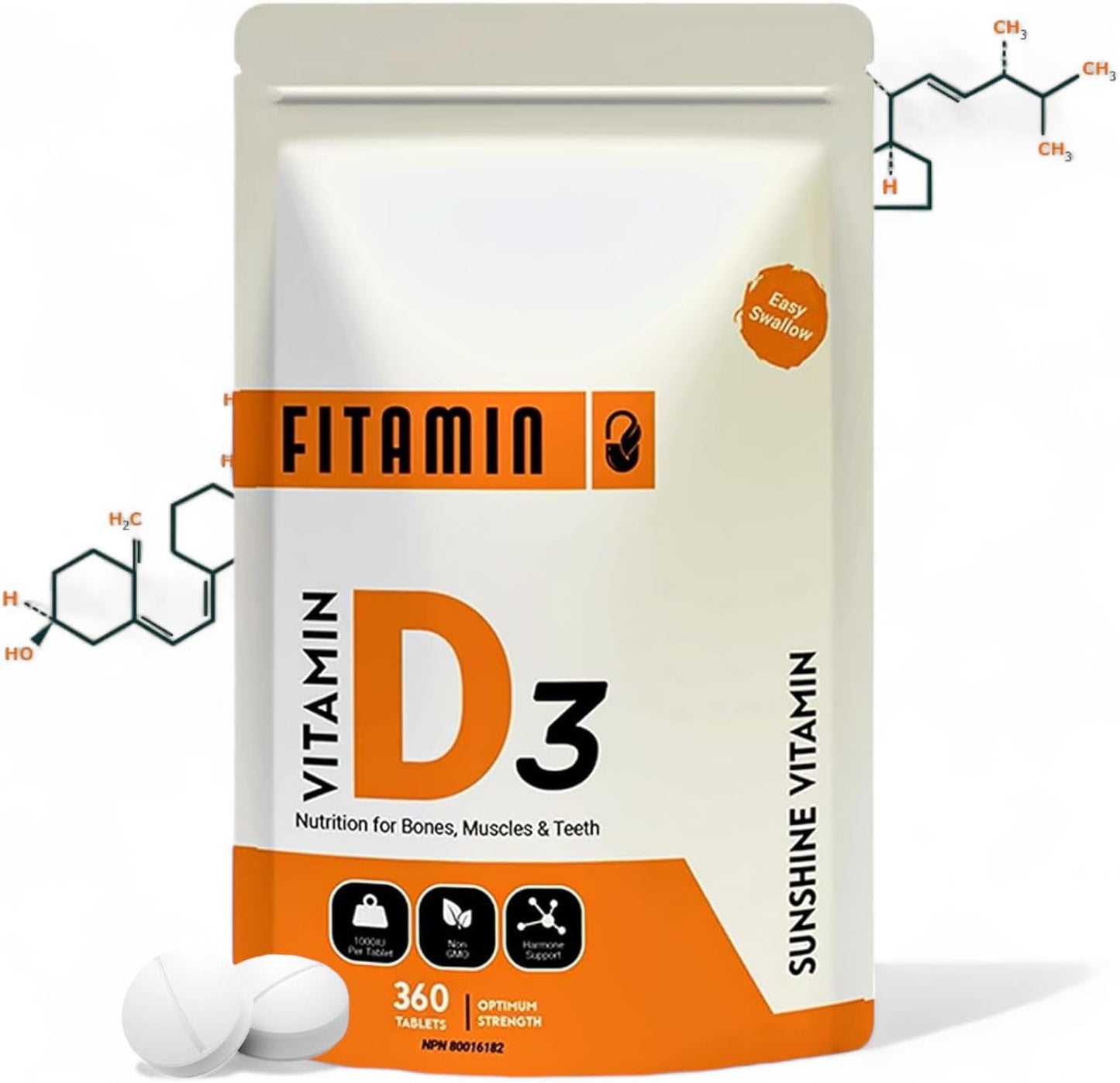 360 Easy-Swallow Vitamin D3 1000iu Tablets for Strong Bones & Immune Support - Natural Supplement for Men, Women & Seniors - 1 Year Supply