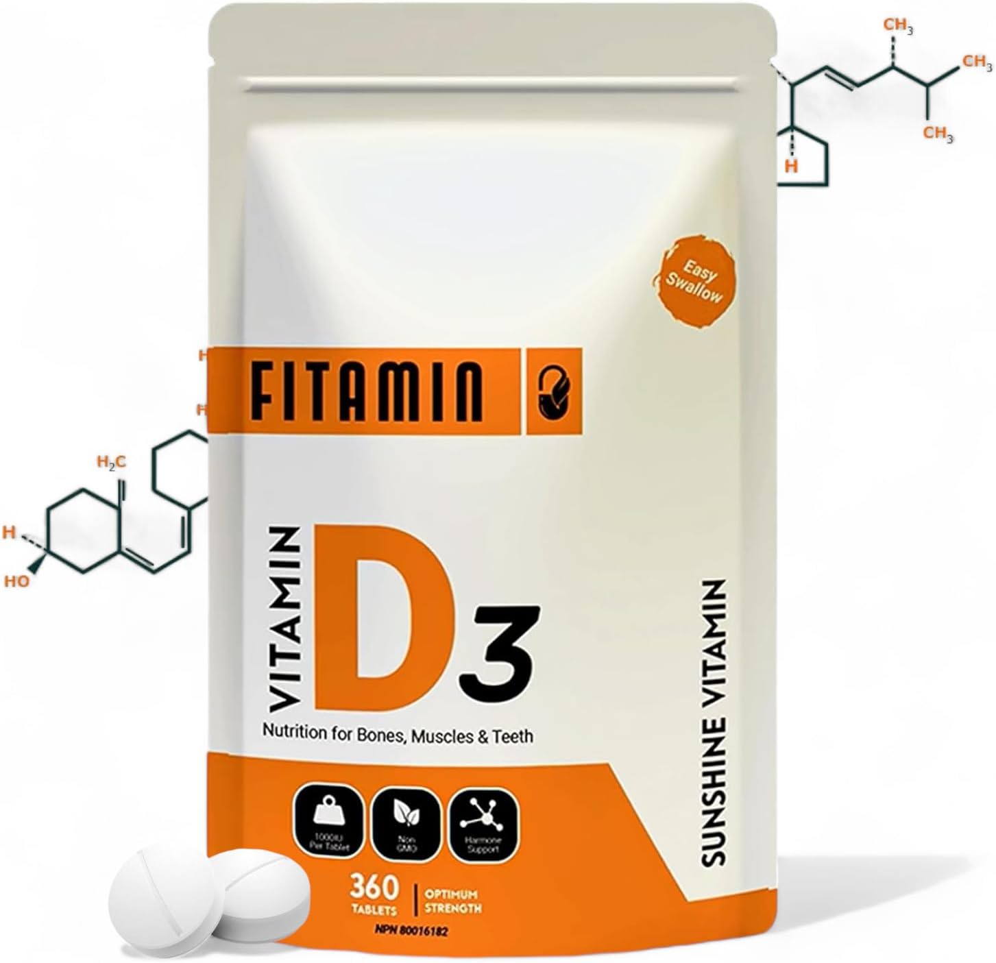 360 Easy-Swallow Vitamin D3 1000iu Tablets for Strong Bones & Immune Support - Natural Supplement for Men, Women & Seniors - 1 Year Supply