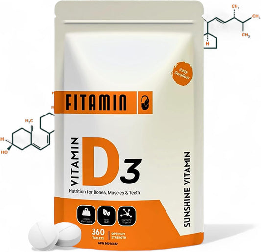 360 Easy-Swallow Vitamin D3 1000iu Tablets for Strong Bones & Immune Support - Natural Supplement for Men, Women & Seniors - 1 Year Supply