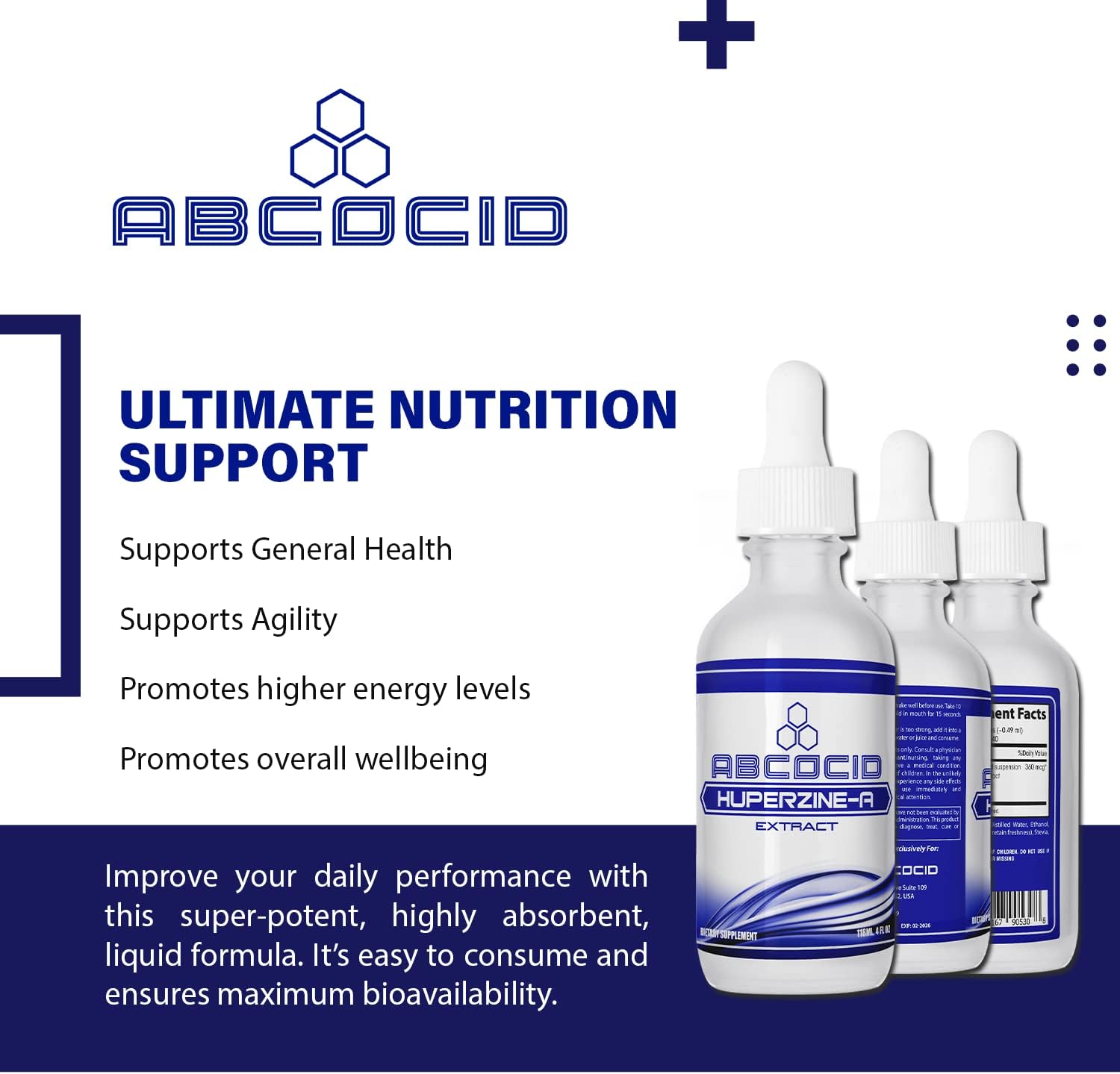 360 mcg Huperzine-A Liquid Supplement - 4 Oz, 240 Servings - Made in USA - Quick Absorption - Potent Ingredients - Third-Party Tested - GMP Certified - Cruelty-Free