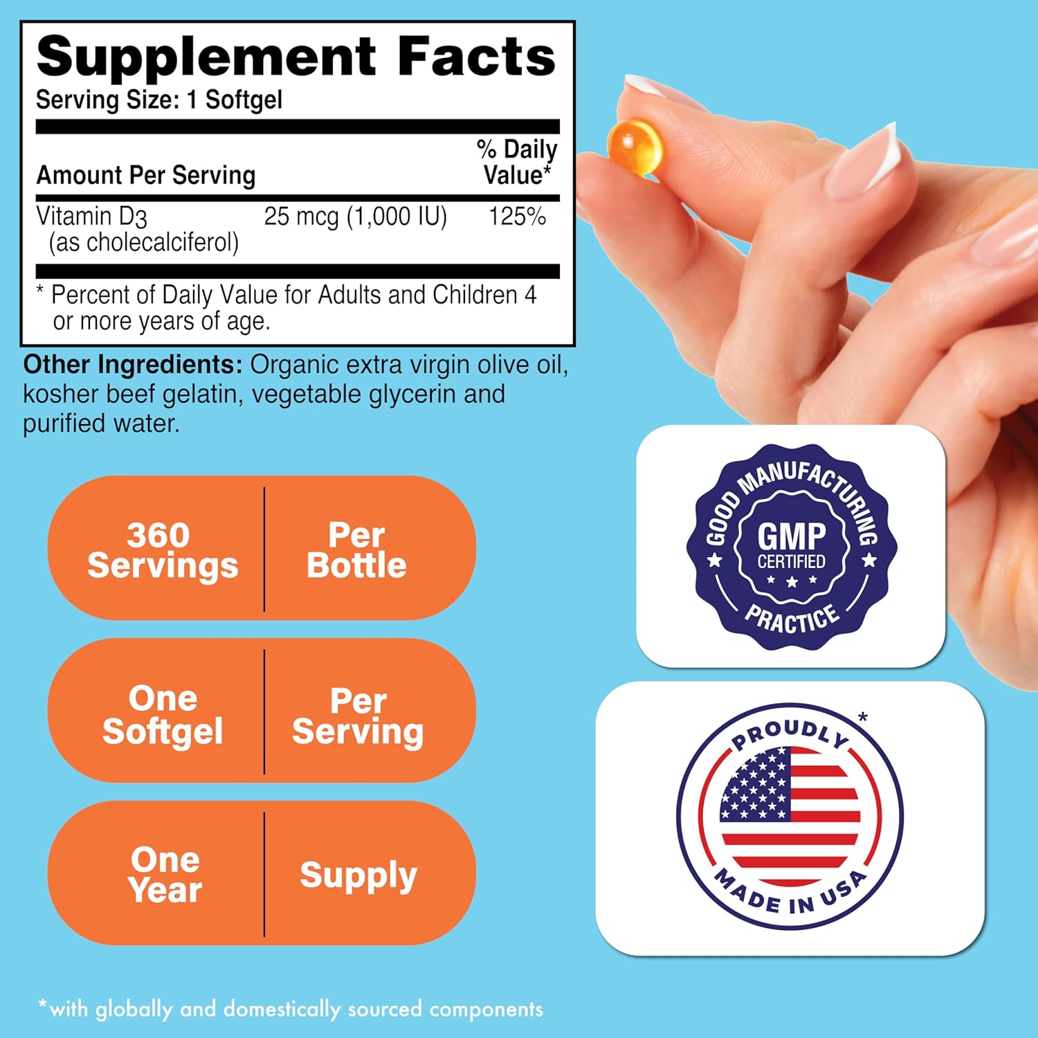 360 Mini Softgels of Health Thru Nutrition Vitamin D3 1,000iu | 25mcg Cholecalciferol | Immune Health Support | Non-GMO & 3rd Party Tested
