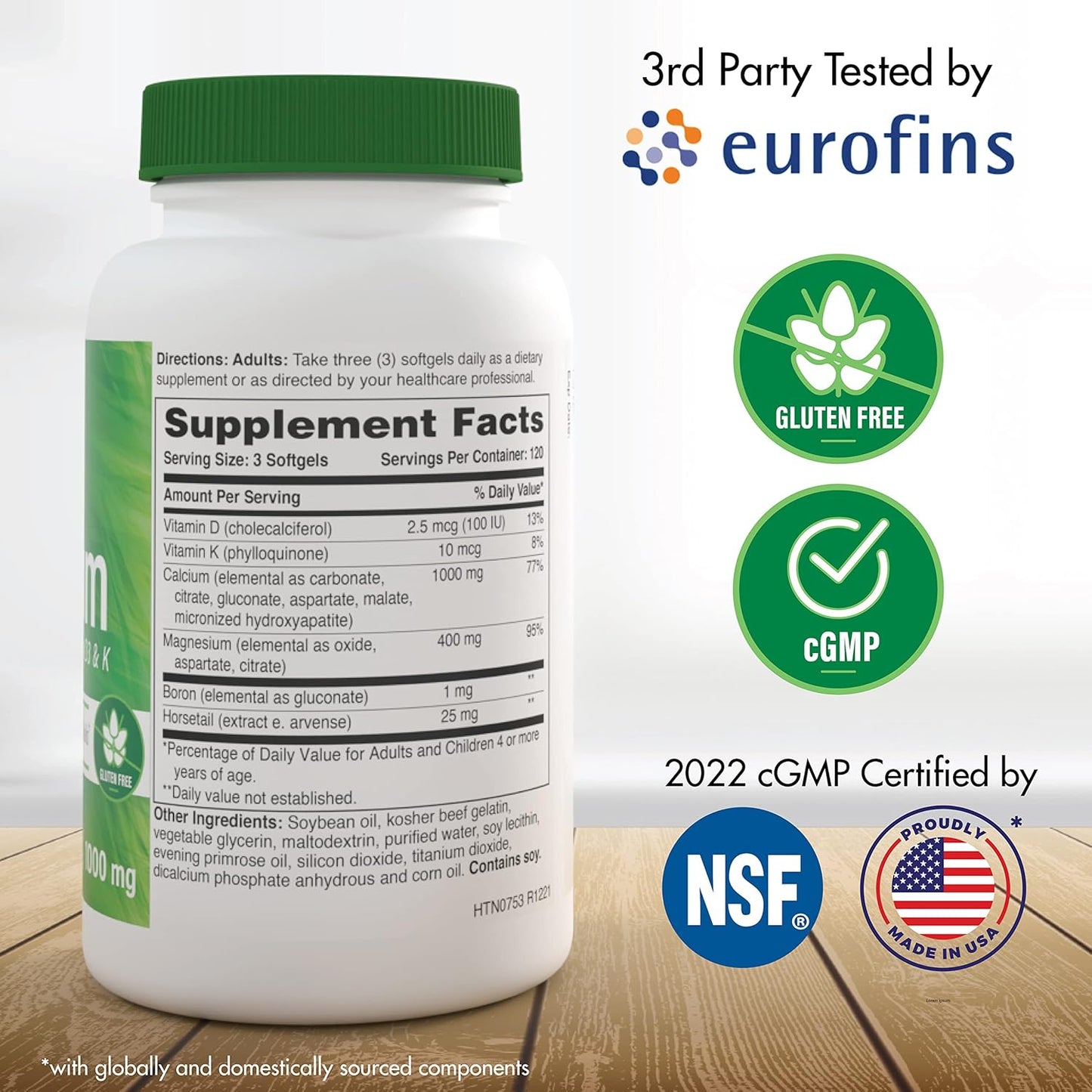 360 Softgels Health Thru Nutrition Calcium 1000mg & Magnesium 400mg with Vitamin D3 & K - 4 Month Supply
