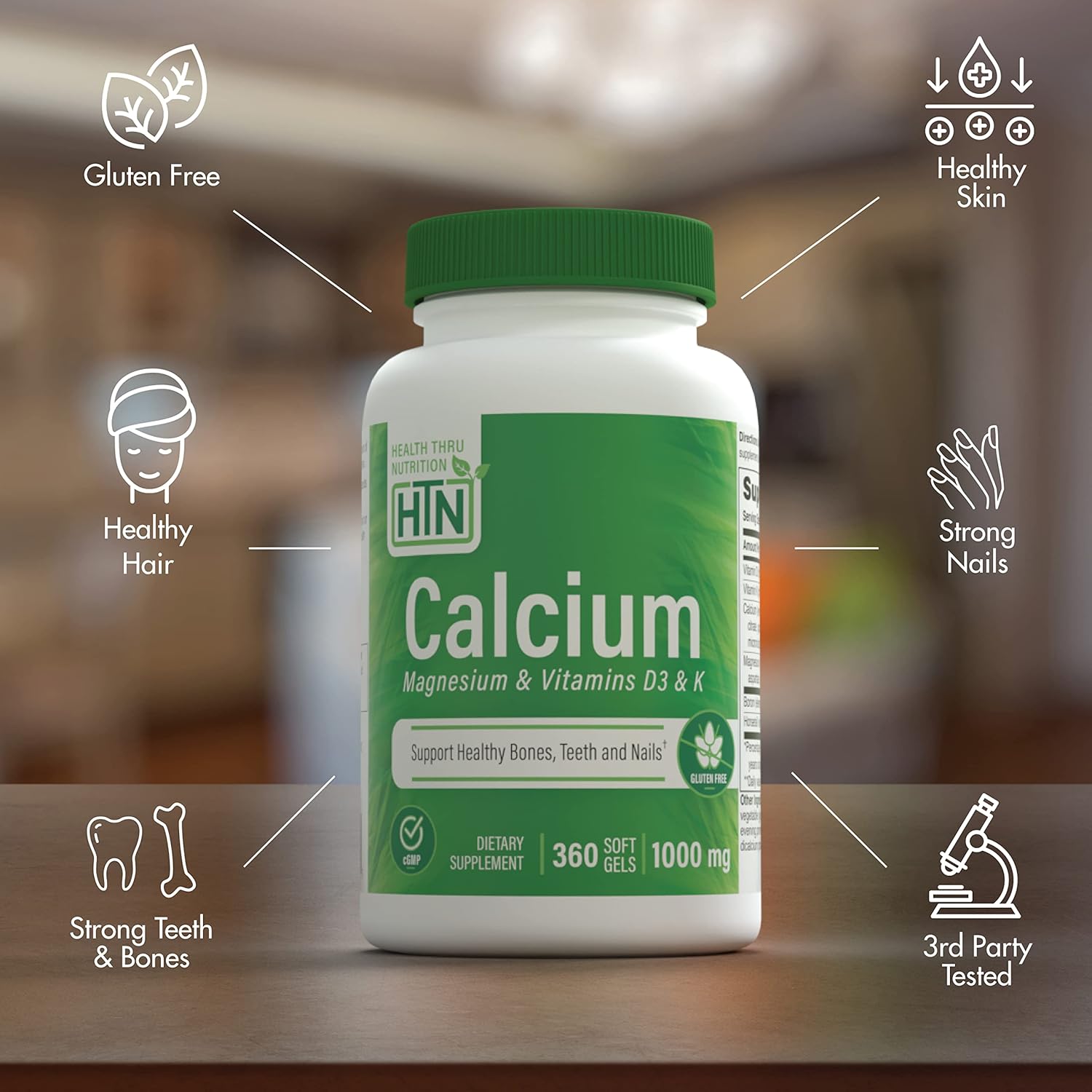 360 Softgels Health Thru Nutrition Calcium 1000mg & Magnesium 400mg with Vitamin D3 & K - 4 Month Supply