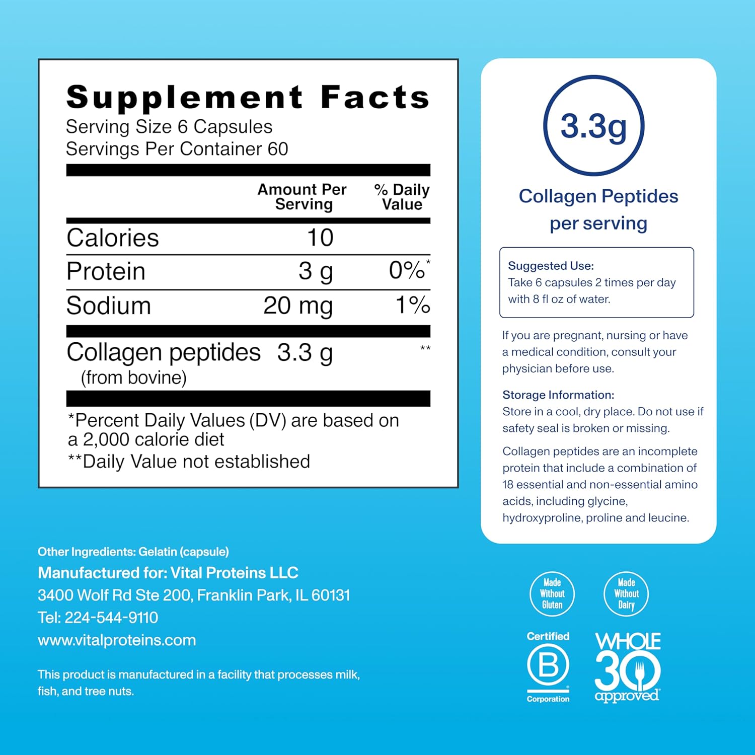360 Vital Proteins Collagen Pills Supplement (Type I, III) - 3300mg Capsules for Healthy Hair Support
