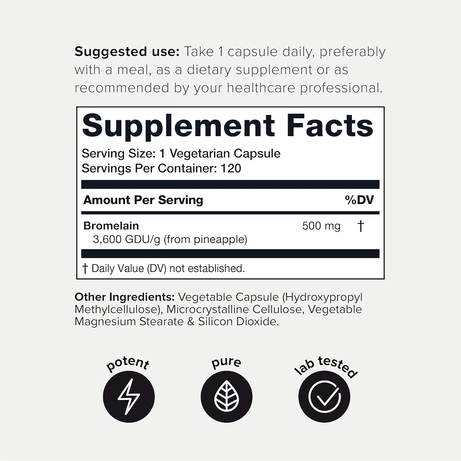 3600 GDU Bromelain 500mg Capsules - Ultra Strength & Bioavailable - 120 Vegetarian Capsules - Third-Party Tested - High Concentration Formula