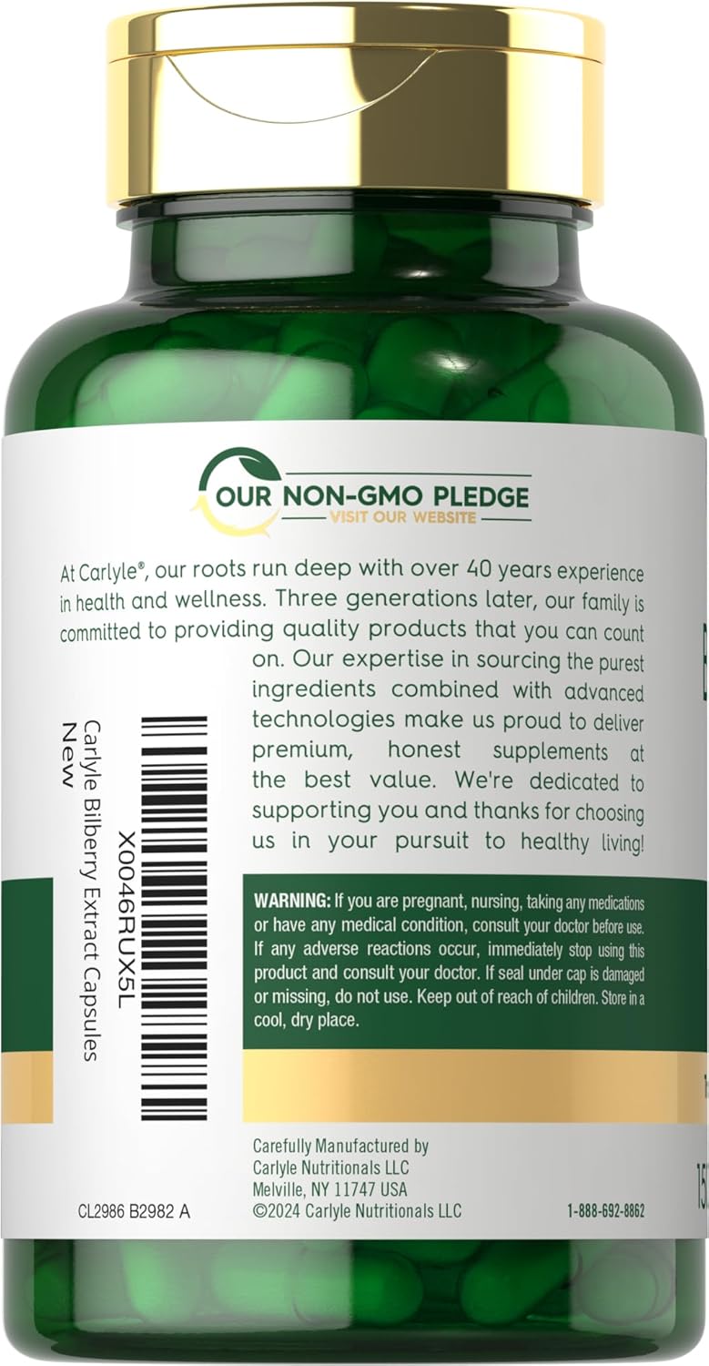 3600mg Carlyle Bilberry Extract Capsules - 150 Count - Vegetarian, Non-GMO & Gluten Free Fruit Supplement