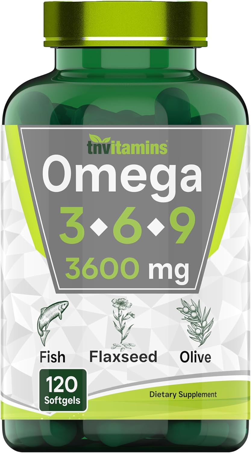 3600mg Triple Omega 3-6-9 Softgels for Men & Women | Fish, Flaxseed, & Olive Oil | EPA, DHA, ALA, LA | Non-GMO Omega Supplement