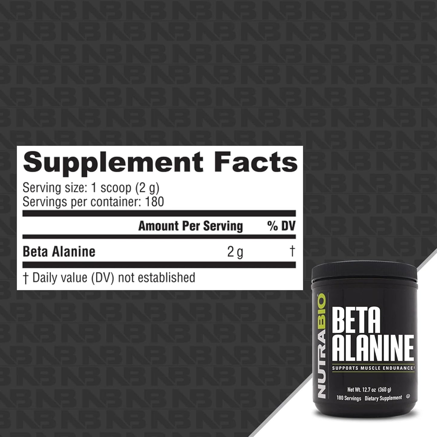 360g NutraBio Beta Alanine Powder for Pre-Workout Supplement
