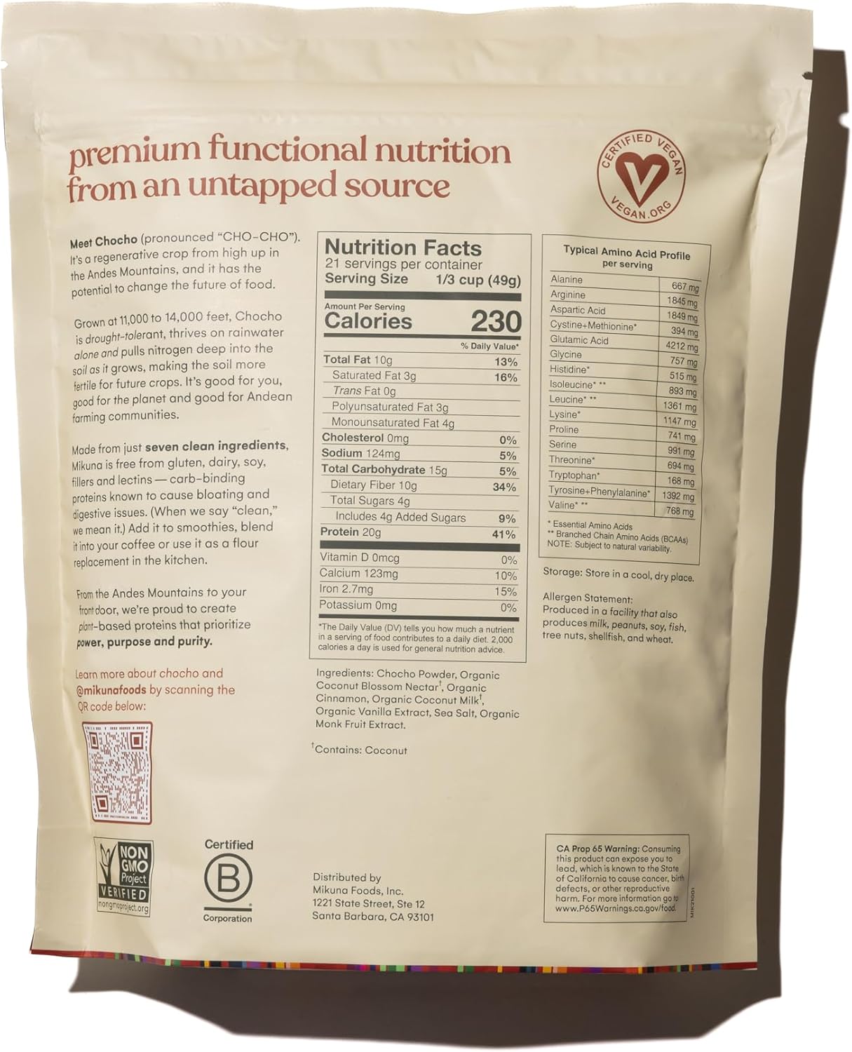 36.3 OZ Mikuna Cinnamon Horchata Chocho Protein Powder - Vegan, Gluten-Free