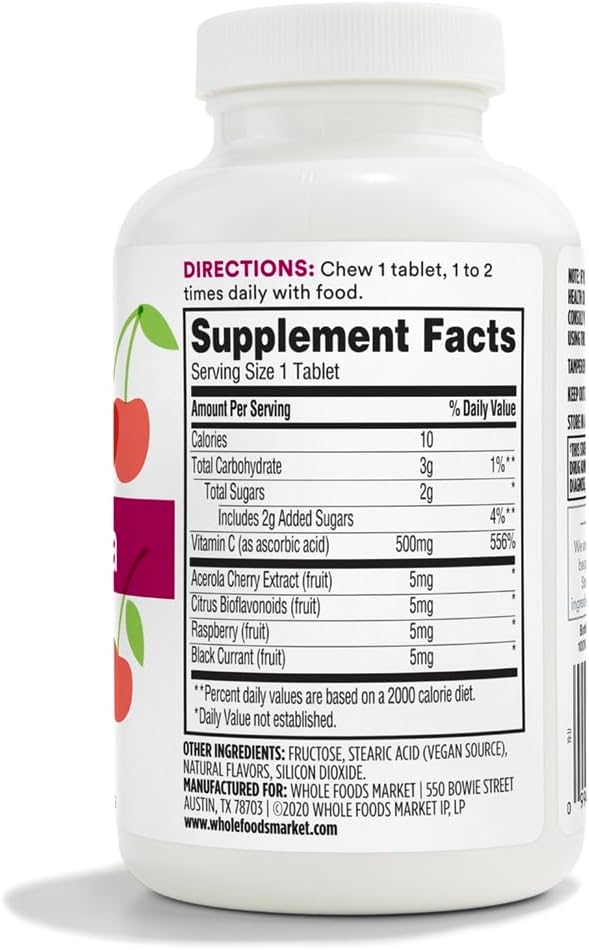 365 by Whole Foods Market, Acerola C 500Mg Tablets - Vitamin C Supplement for Immune Support, 90 Count