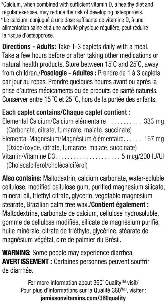 365 Caplets of Jamieson Calcium Magnesium with Vitamin D3 for Bone Health and Immune Support
