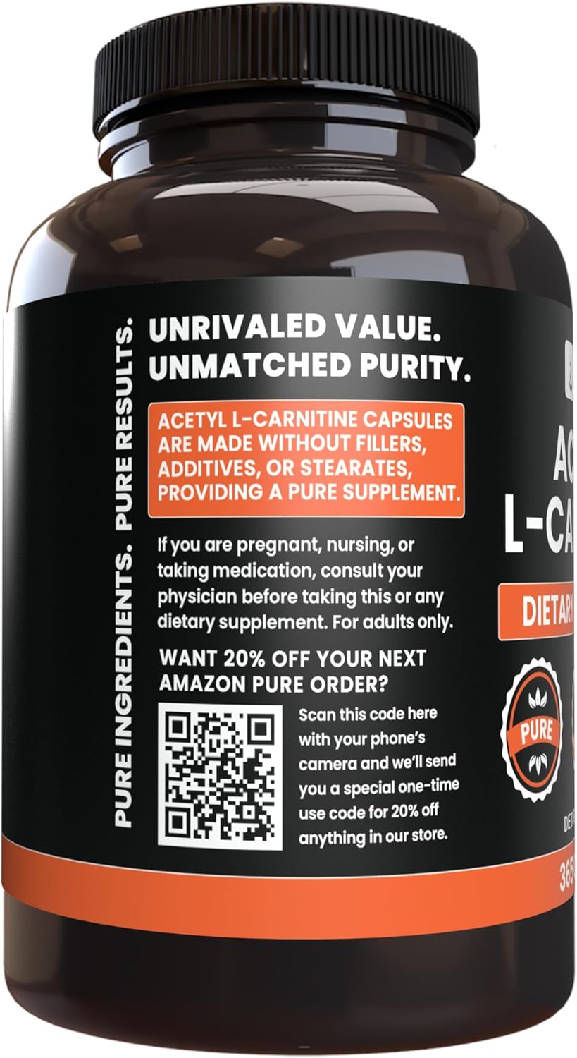 365 Capsules of Acetyl L-Carnitine with Pure Original Ingredients - No Magnesium or Rice Fillers, Lab Verified