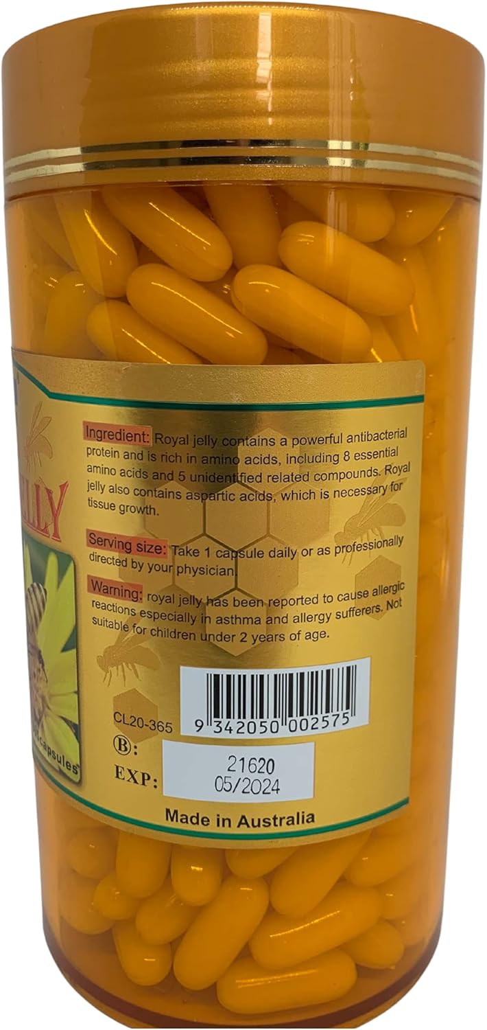 365 Capsules of Australian-Made Costar Royal Jelly Supplement - 1450mg Rich in Nutrients for Vitality and Well-being