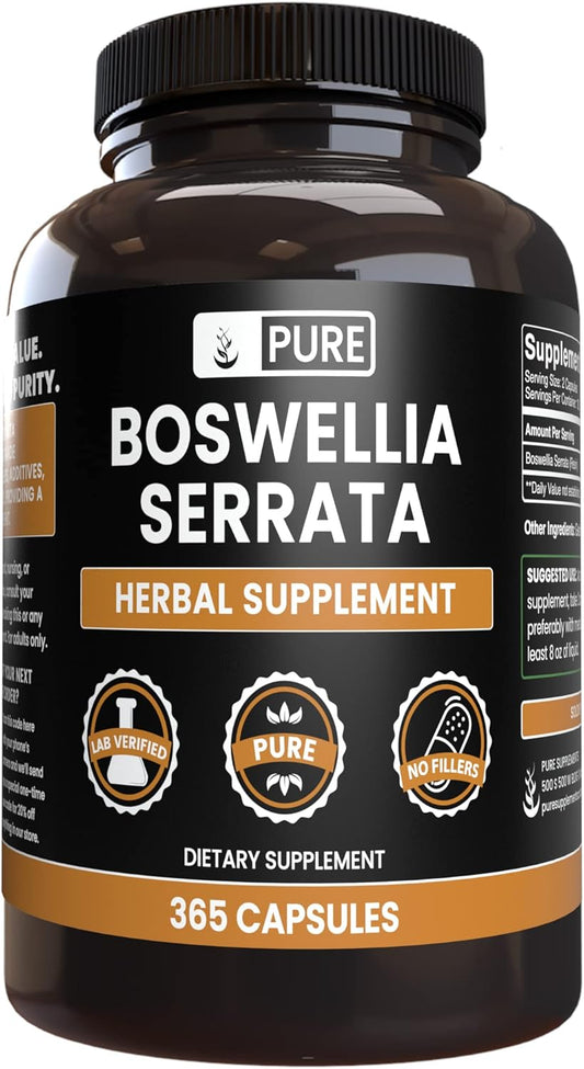 365 Capsules of Pure Boswellia Serrata Extract - No Magnesium or Rice Fillers - Lab Verified Quality