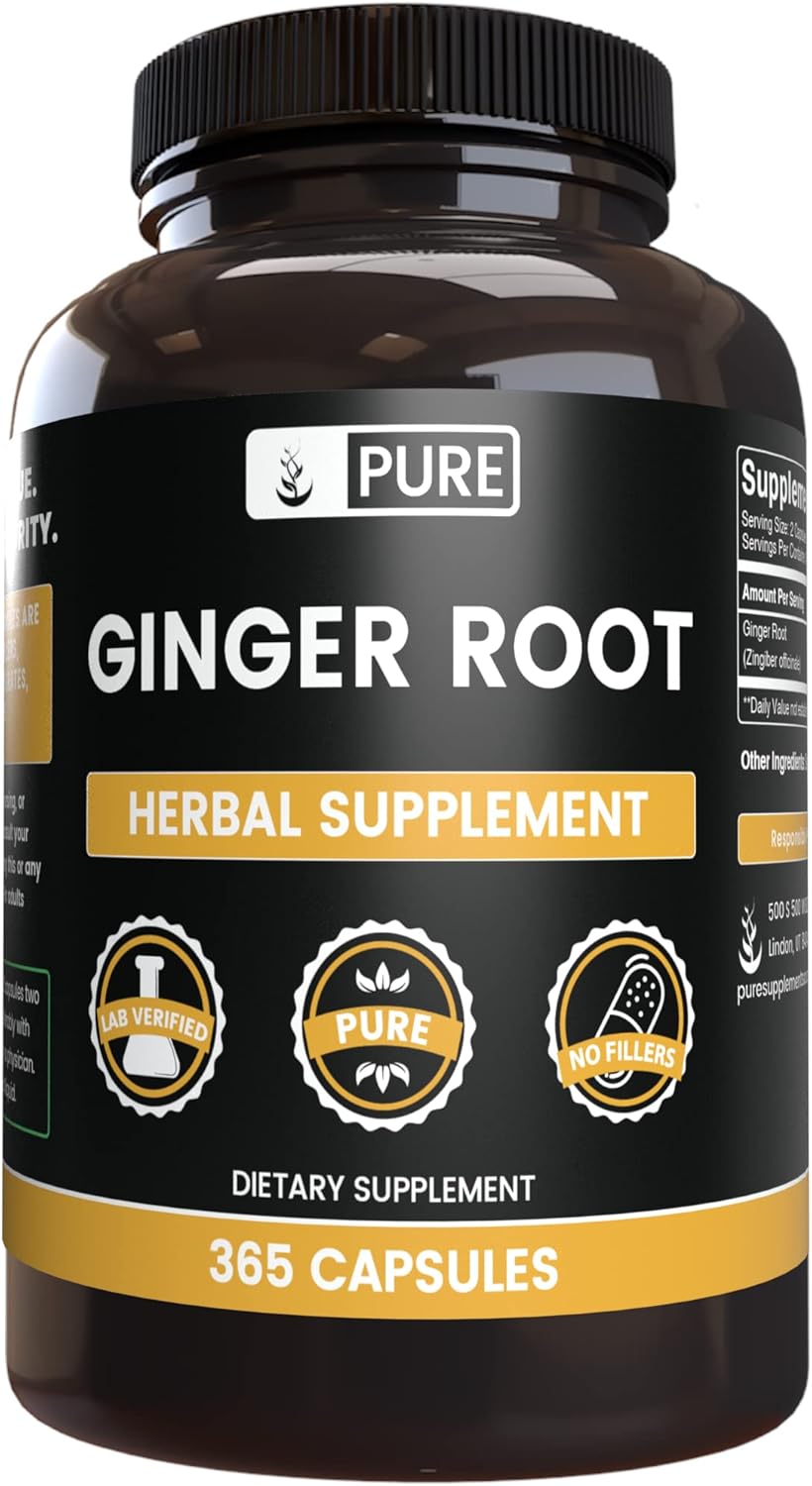 365 Capsules of Pure Ginger Root with No Magnesium or Rice Fillers - Lab Verified and Always Original Ingredients