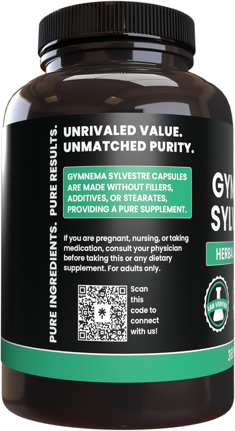 365 Capsules of Pure Gymnema Sylvestre Without Magnesium or Rice Fillers, Lab Verified