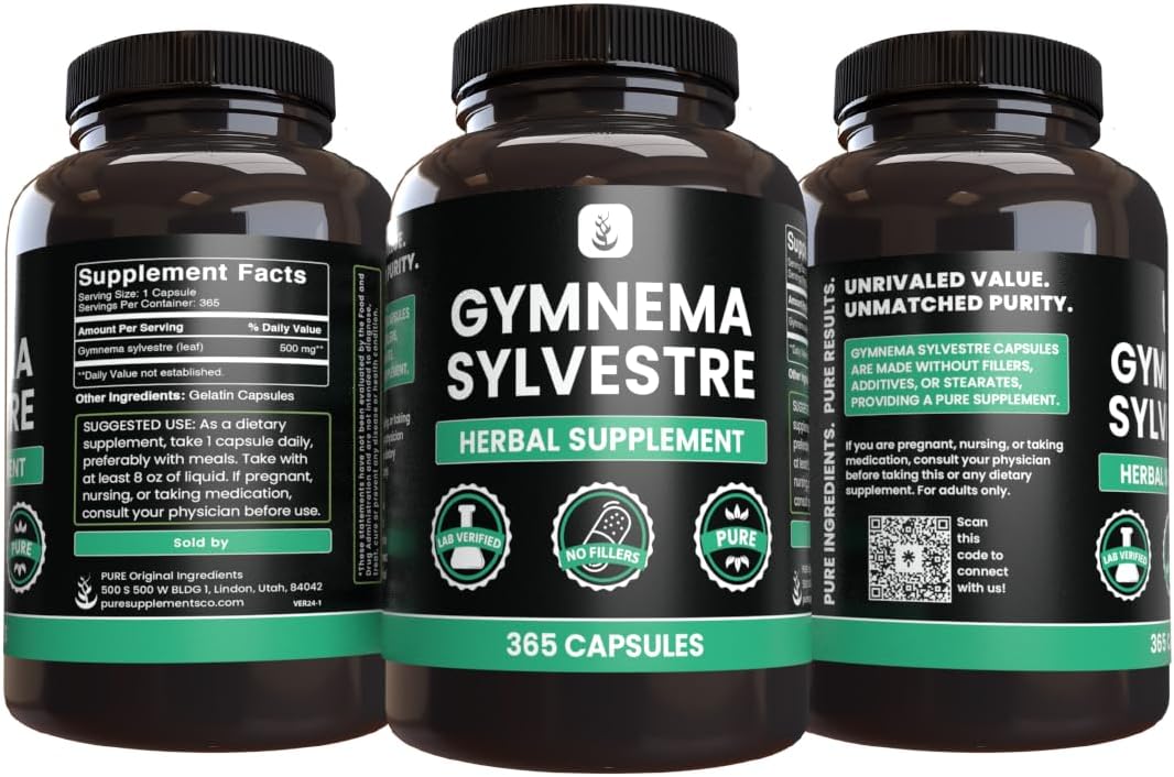 365 Capsules of Pure Gymnema Sylvestre Without Magnesium or Rice Fillers, Lab Verified