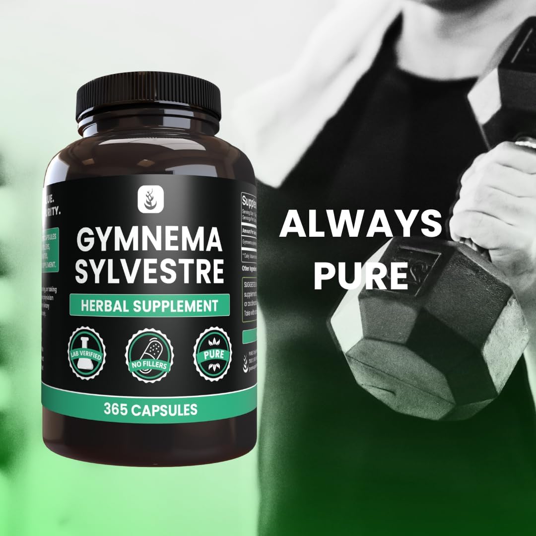 365 Capsules of Pure Gymnema Sylvestre Without Magnesium or Rice Fillers, Lab Verified