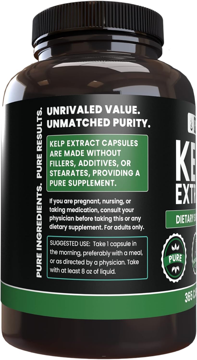 365 Capsules of Pure Kelp Extract - No Magnesium or Rice Fillers - Lab Verified - Always Original Ingredients