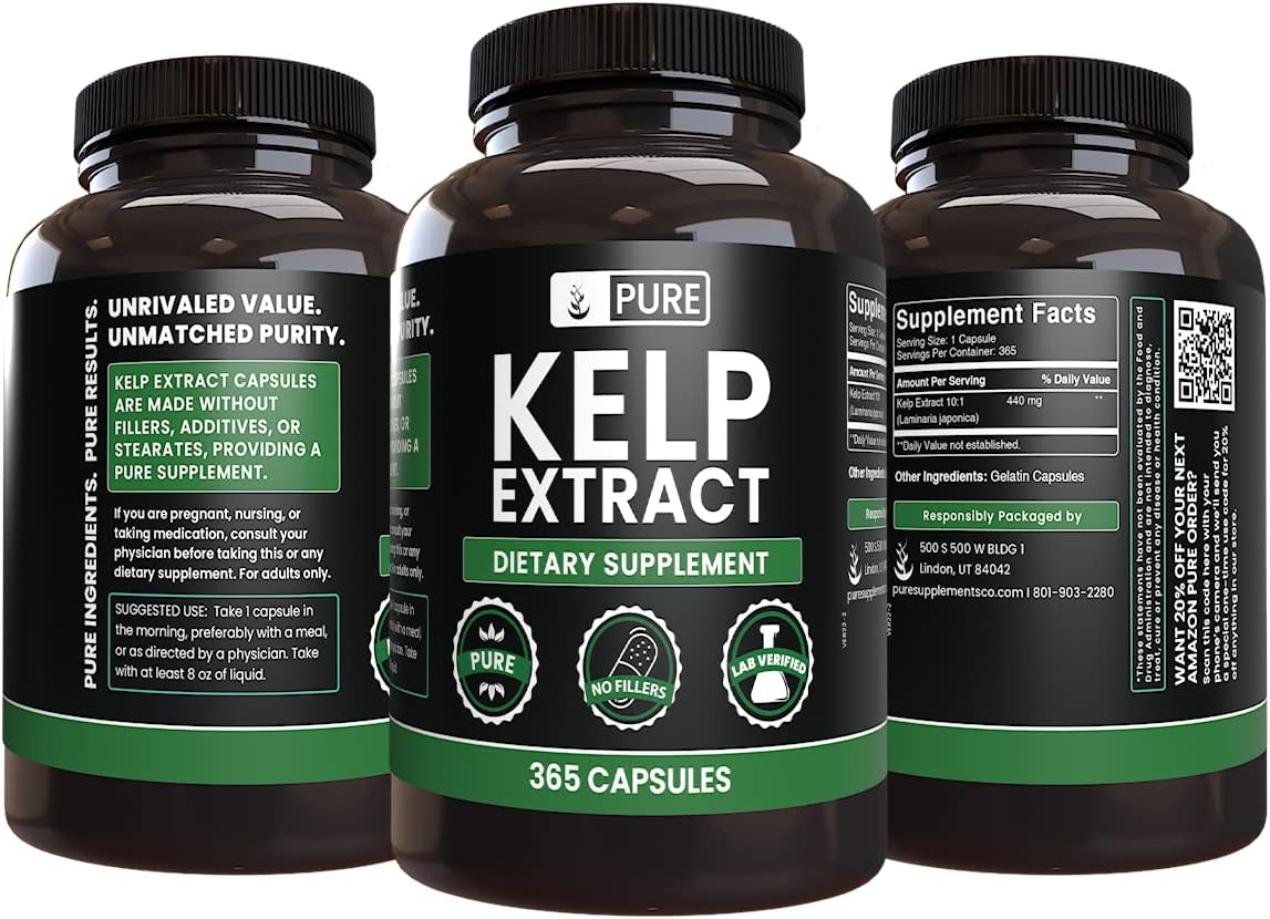 365 Capsules of Pure Kelp Extract - No Magnesium or Rice Fillers - Lab Verified - Always Original Ingredients