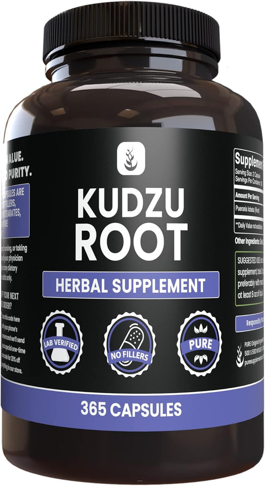 365 Capsules of Pure Kudzu Root Extract, Lab Verified, No Magnesium or Rice Fillers - Original Ingredients