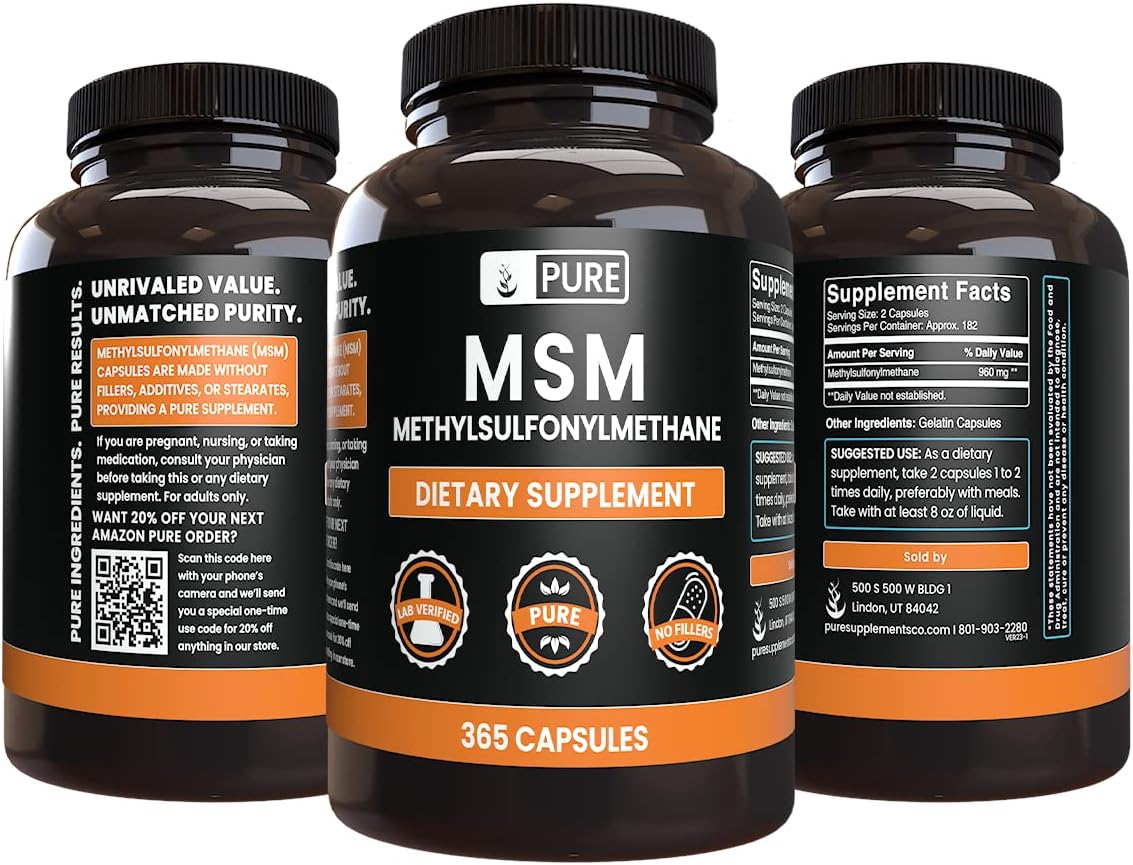 365 Capsules of Pure MSM with Original Ingredients, No Magnesium or Rice Fillers - Lab Verified