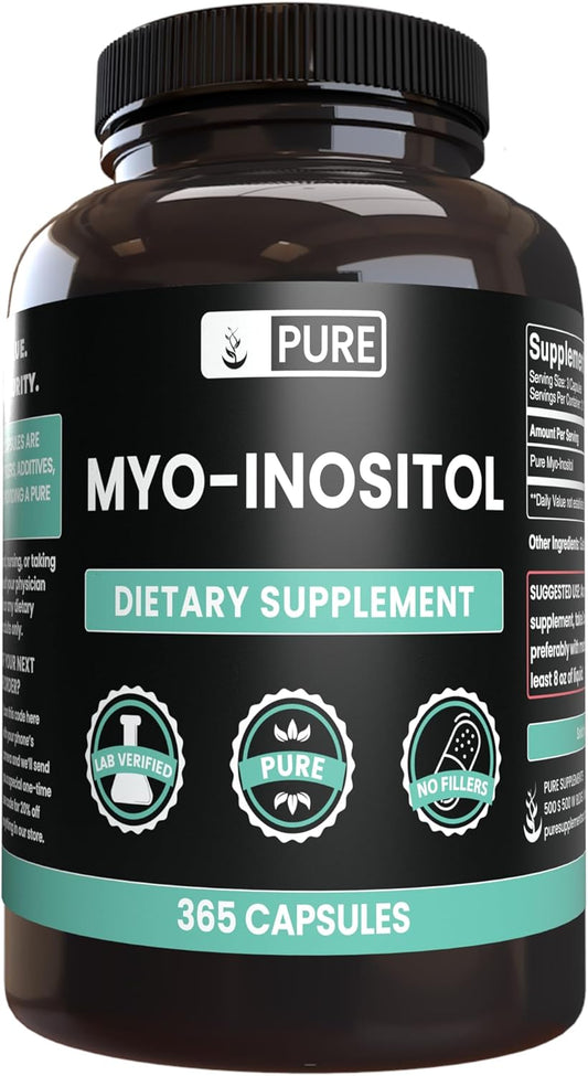 365 Capsules of Pure Myo-Inositol with No Magnesium or Rice Fillers - Lab Verified