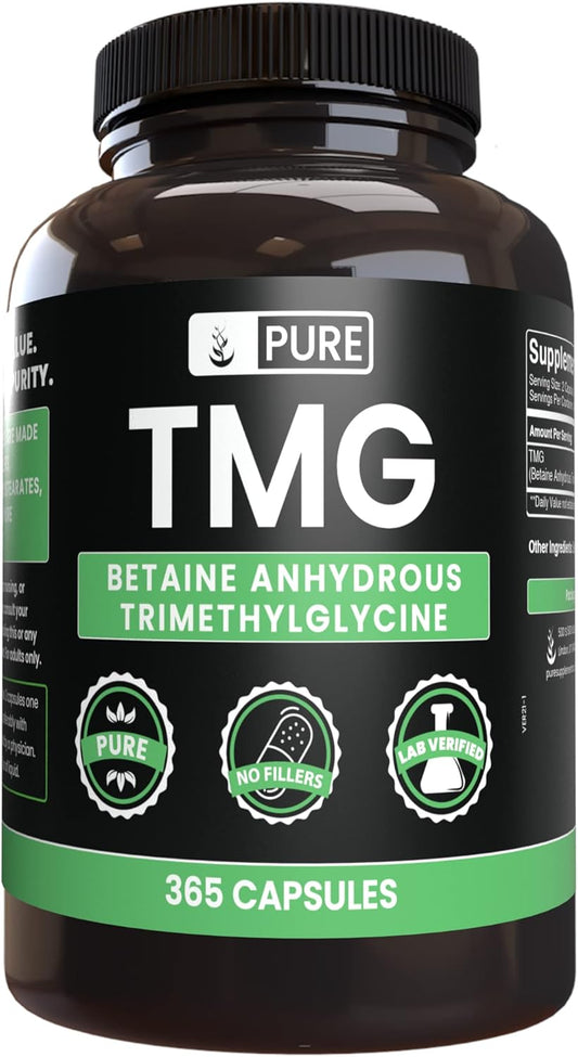 365 Capsules of Pure Original Ingredients TMG - No Magnesium or Rice Fillers - Lab Verified Quality