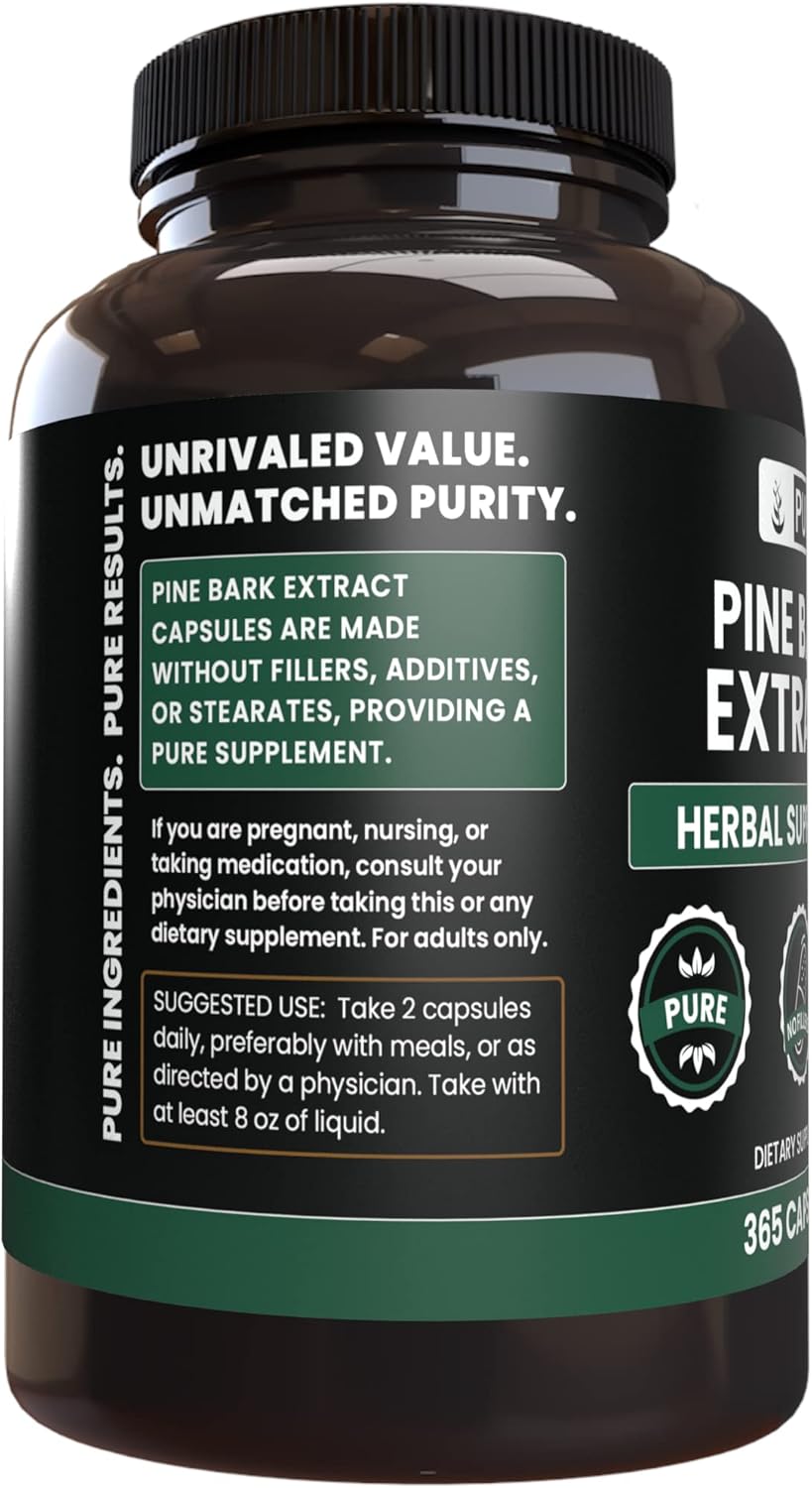 365 Capsules of Pure Pine Bark Extract - No Magnesium or Rice Fillers - Lab Verified