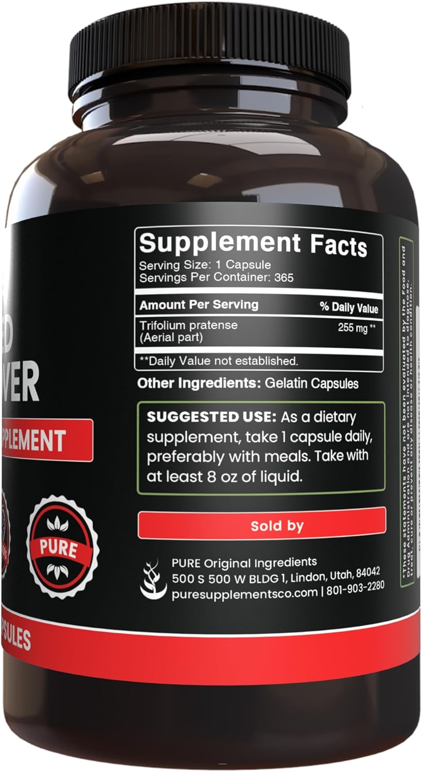 365 Capsules of Pure Red Clover - No Magnesium or Rice Fillers, Lab Verified