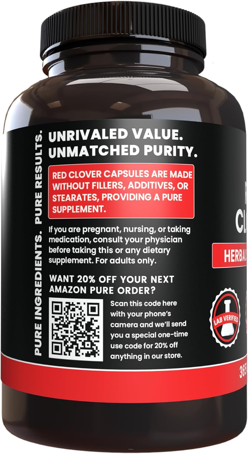 365 Capsules of Pure Red Clover - No Magnesium or Rice Fillers, Lab Verified