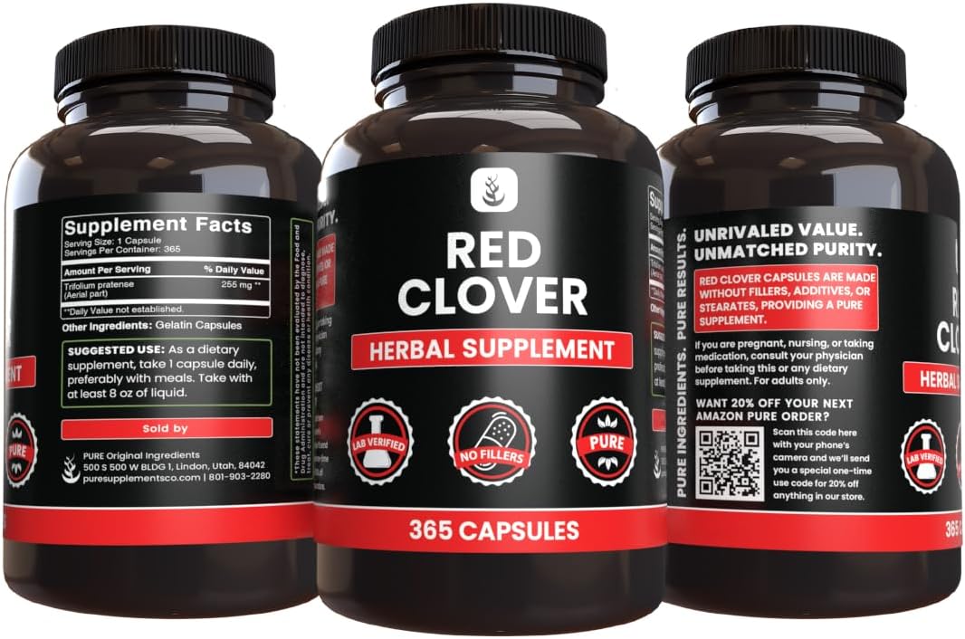 365 Capsules of Pure Red Clover - No Magnesium or Rice Fillers, Lab Verified