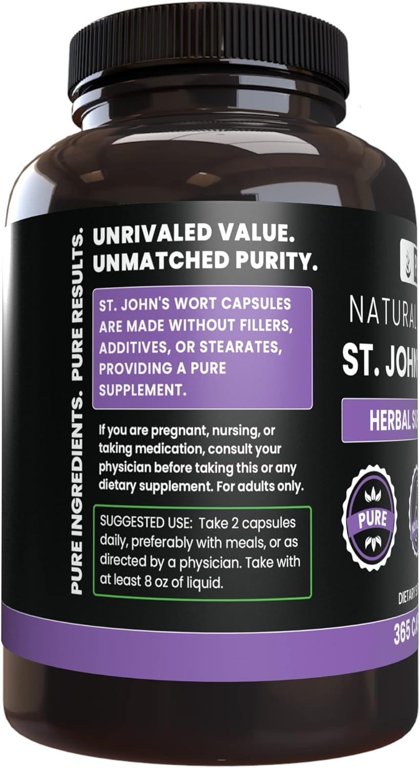 365 Capsules of Pure St. John's Wort with No Magnesium or Rice Fillers - Lab Verified