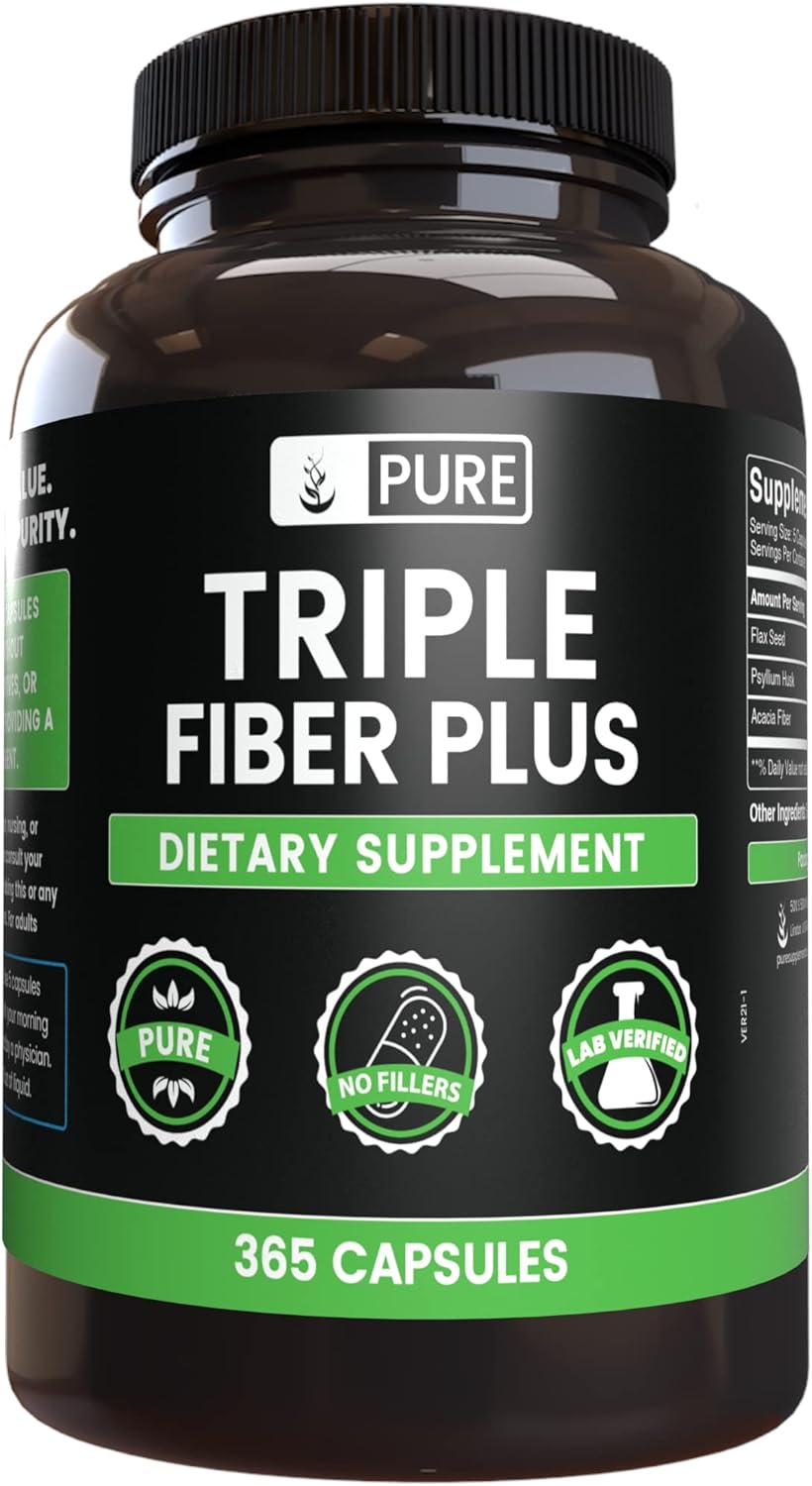 365 Capsules of Triple Fiber with Pure Original Ingredients - No Magnesium or Rice Fillers - Lab Verified