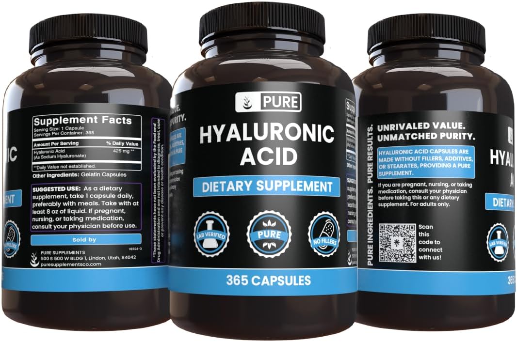 365 Capsules Pure Hyaluronic Acid with Original Ingredients - No Magnesium or Rice Fillers, Lab Verified