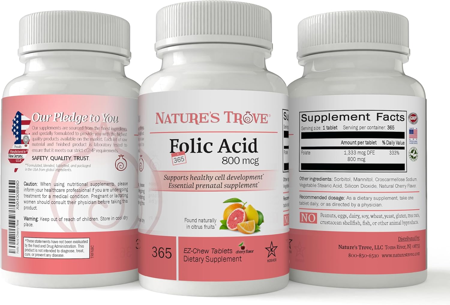 365 Cherry Flavored Folic Acid 800 mcg EZ Chew Tablets by Nature's Trove