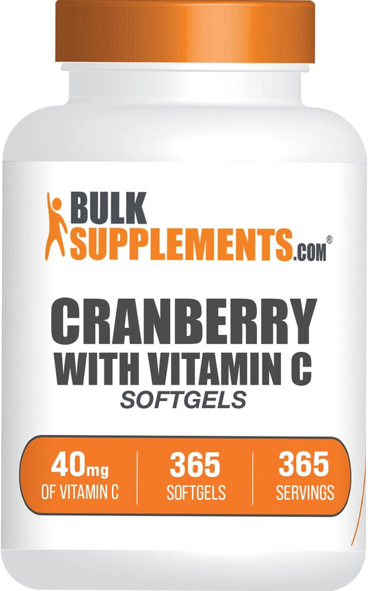 365 Count Cranberry with Vitamin C Softgels - 40mg Vitamin C - Gluten Free - 1 Softgel per Serving - BulkSupplements.com