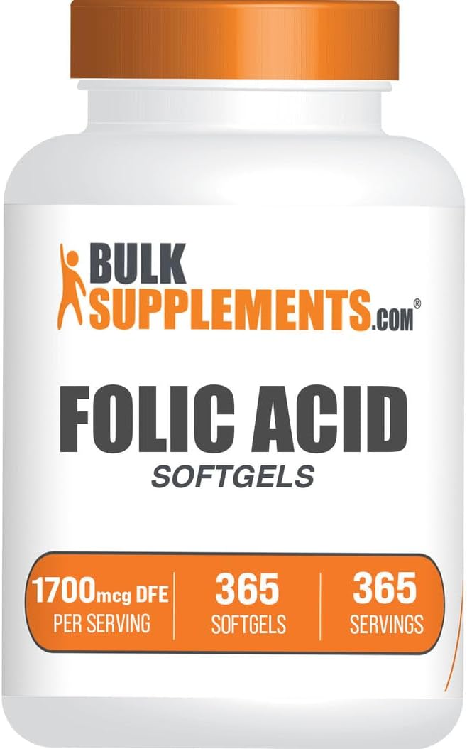 365 Count Folic Acid Softgels - 1700 mcg Vitamin B9 Supplement - Gluten Free Folate - 1 Softgel per Serving