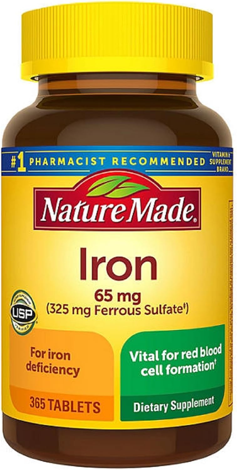 365 Count Nature Made Iron 65 mg Tablets for Red Blood Cell Formation