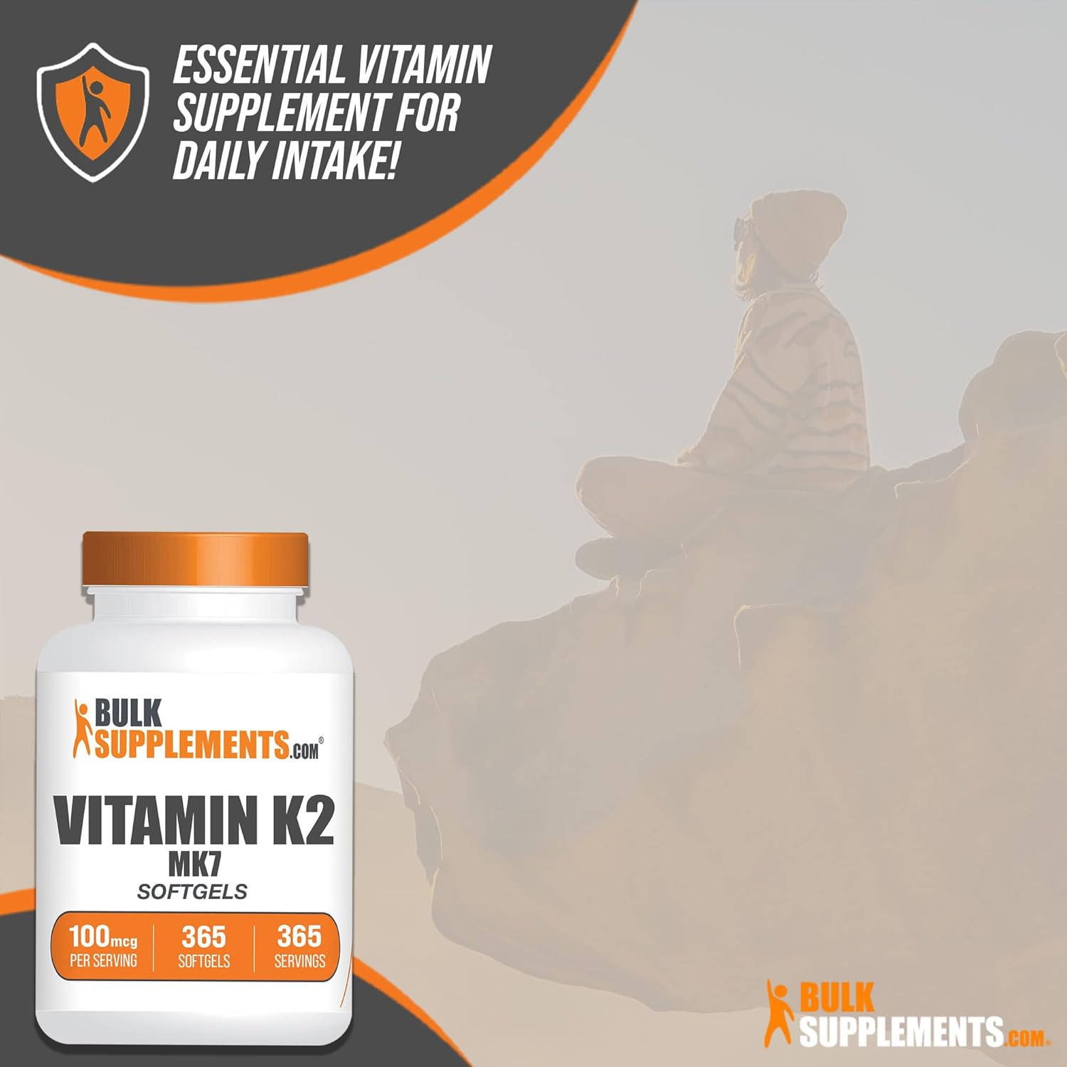 365 Count Vitamin K2 MK7 Softgels - Gluten Free K2 Supplement for Bone Health - 100 mcg per Serving, 1 Softgel